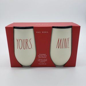 Rae Dunn "Yours" & "Mine" Insulated Stainless Steel Wine Tumblers Set